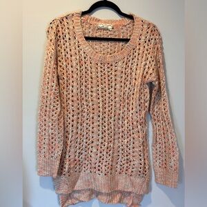 Women's Open Knit Peach & White Pullover Sweater Coverup Medium Boho Beachy Y2K